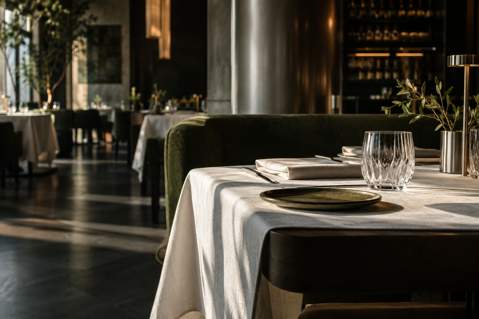 Una tavola apparecchiata in un ristorante contemporaneo, immagine illustrativa del mondo food & beverage.